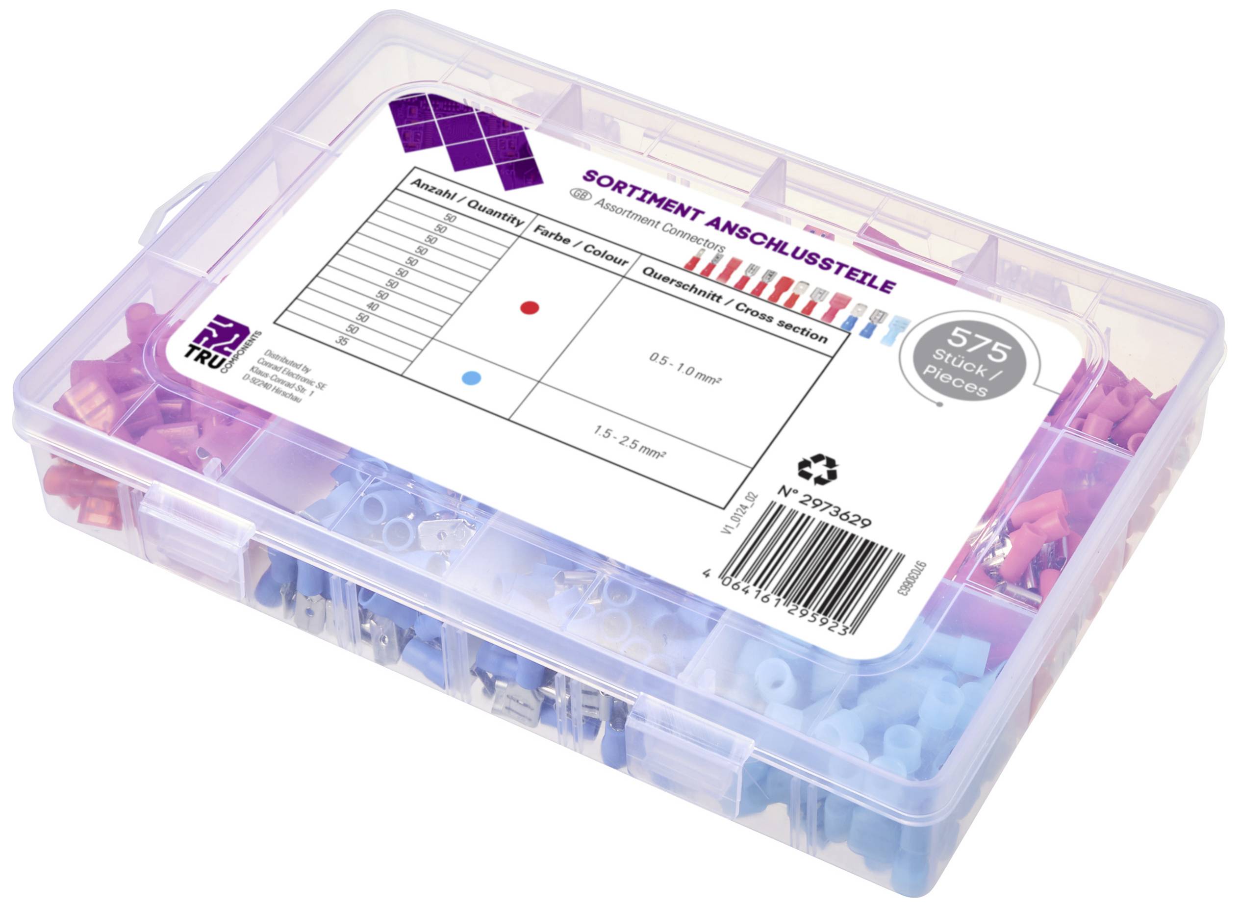 TRU COMPONENTS TC-11894516 Quetschverbinder-Sortiment 0.5mm² 2.5mm² Rot, Blau 575St.