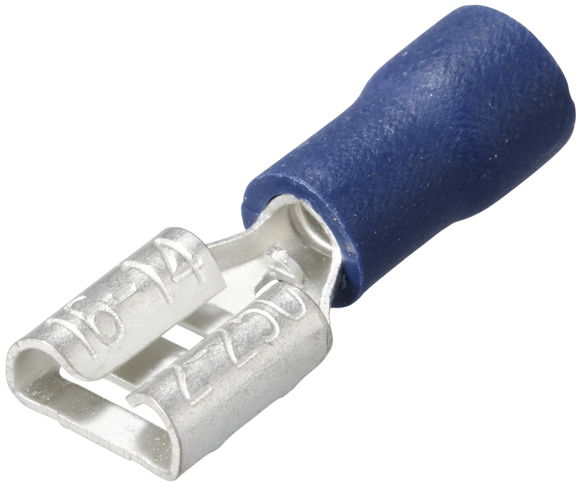 Ein blauer Kabelstecker mit Metallkontakten, geeignet zum Verbinden elektrischer Leitungen.