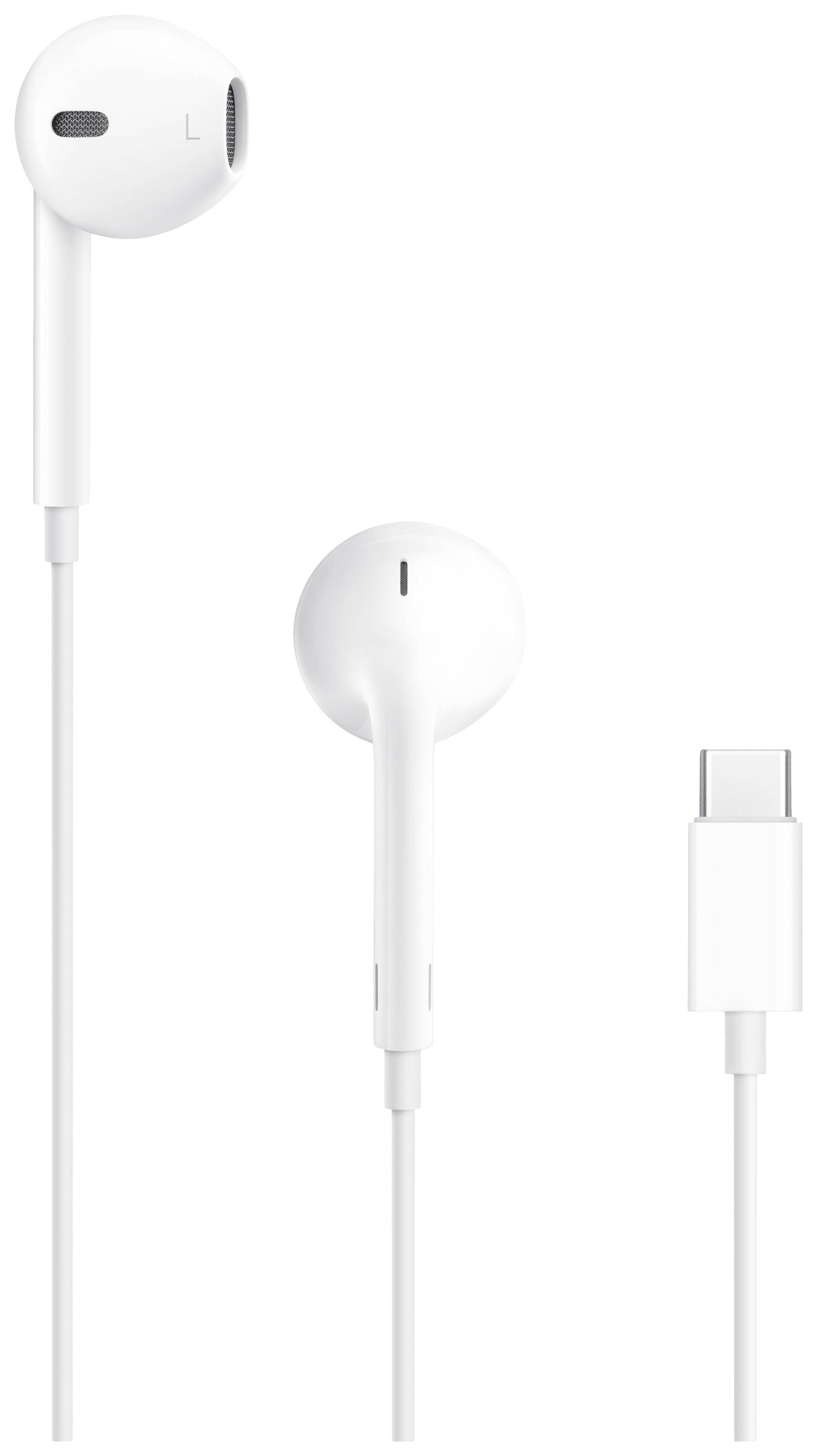 Weiße kabelgebundene In-Ear-Kopfhörer mit USB-C-Anschluss, linke und rechte Seite sichtbar.