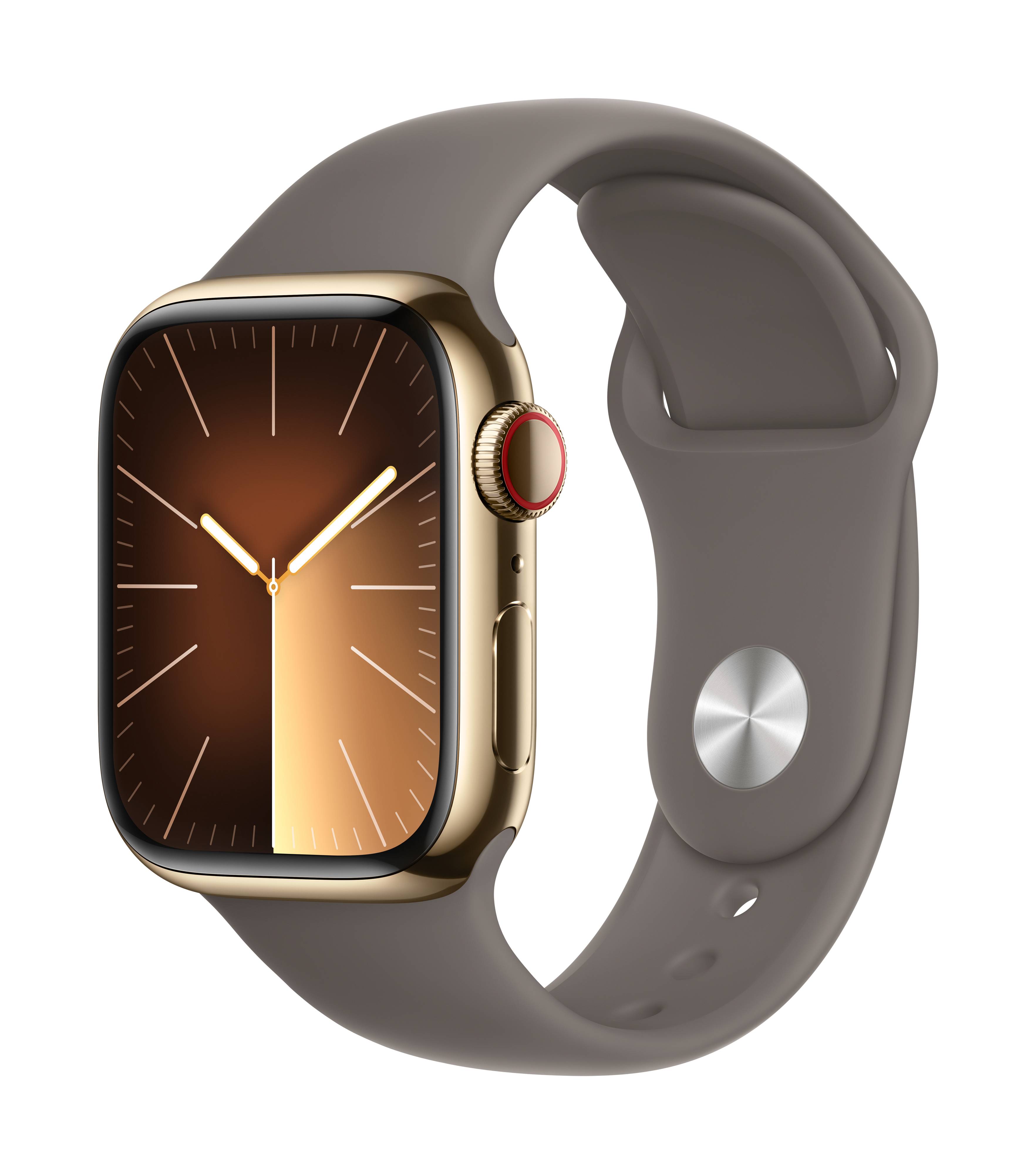 Apple Watch Series 9 GPS + Cellular 41 mm Edelstahlgehäuse Sport Band Clay M/L