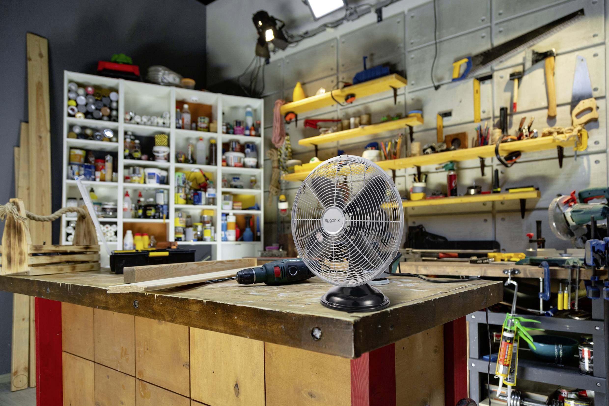 Sygonix Tischventilator 40 W (Ø x H) 335 mm x 415 mm Silber Oszillierend