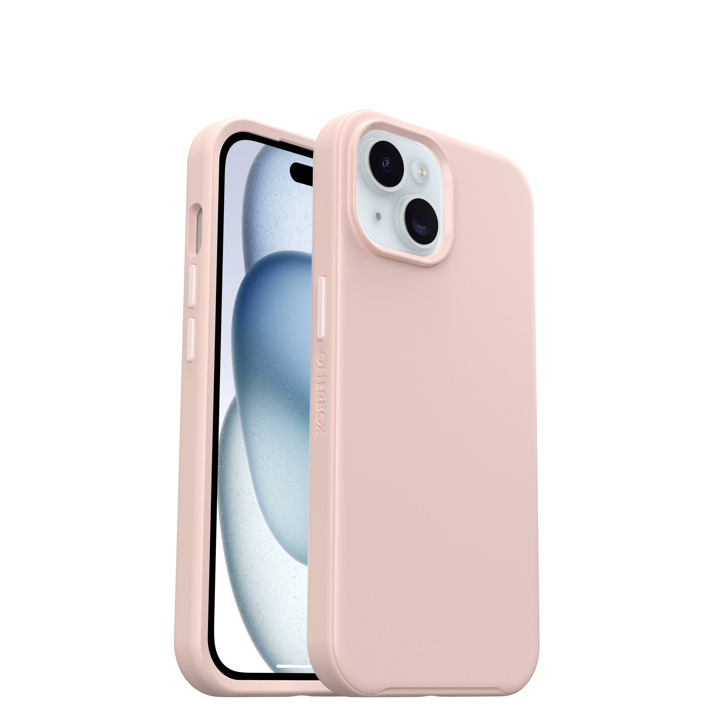 Rosa Schutzhülle auf einem iPhone, von vorne und hinten vor weißem Hintergrund gezeigt.