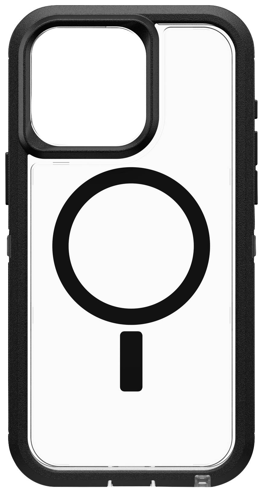 Schwarzes iPhone-Case mit einem großen, mittig platzierten Symbol einer Lupe.