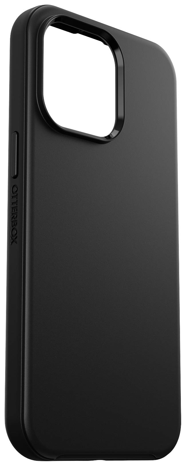 Eine schwarze Smartphone-Schutzhülle von OtterBox, schlankes und robustes Design, seitlicher Knopf sichtbar.