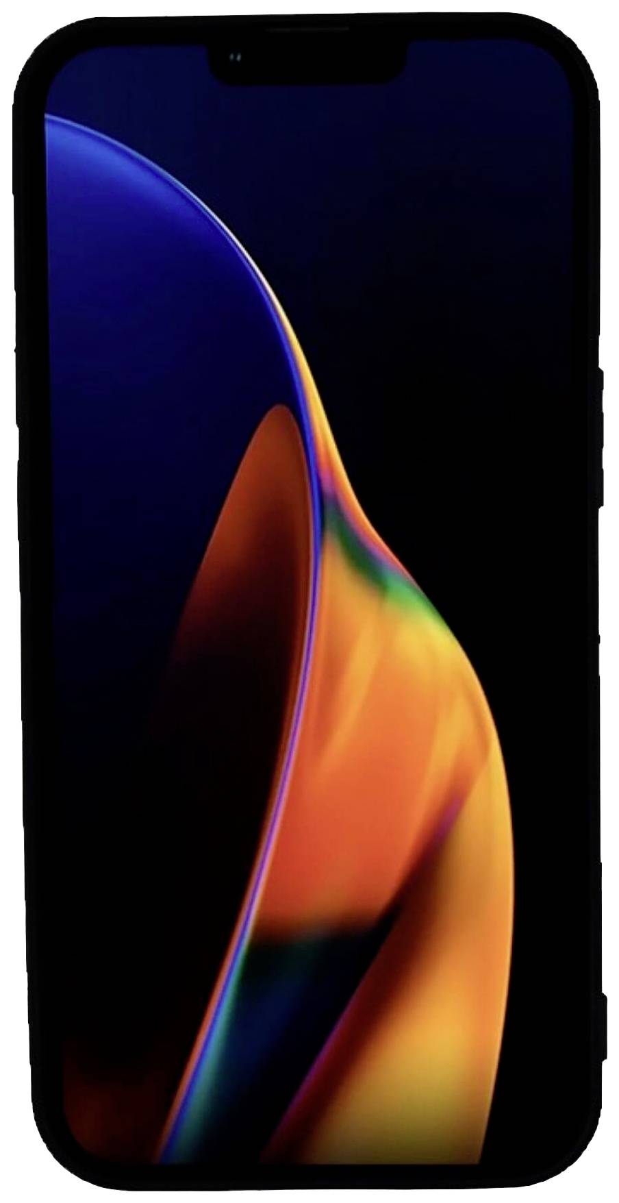 Smartphone mit dunklem Bildschirm, auf dem bunte Lichtreflexionen zu sehen sind.