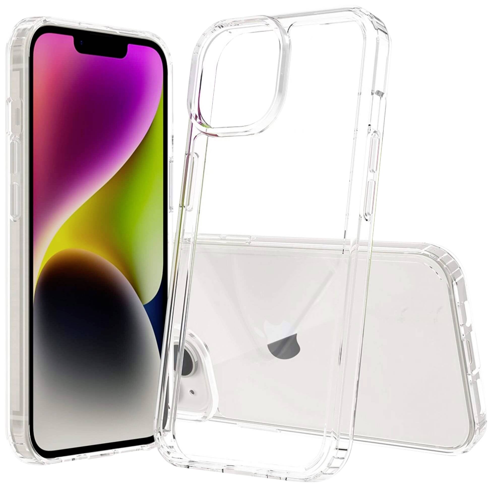 Durchsichtiges Handyhülle schützt ein Smartphone, das einen lebendigen Bildschirm mit bunten Farben zeigt.