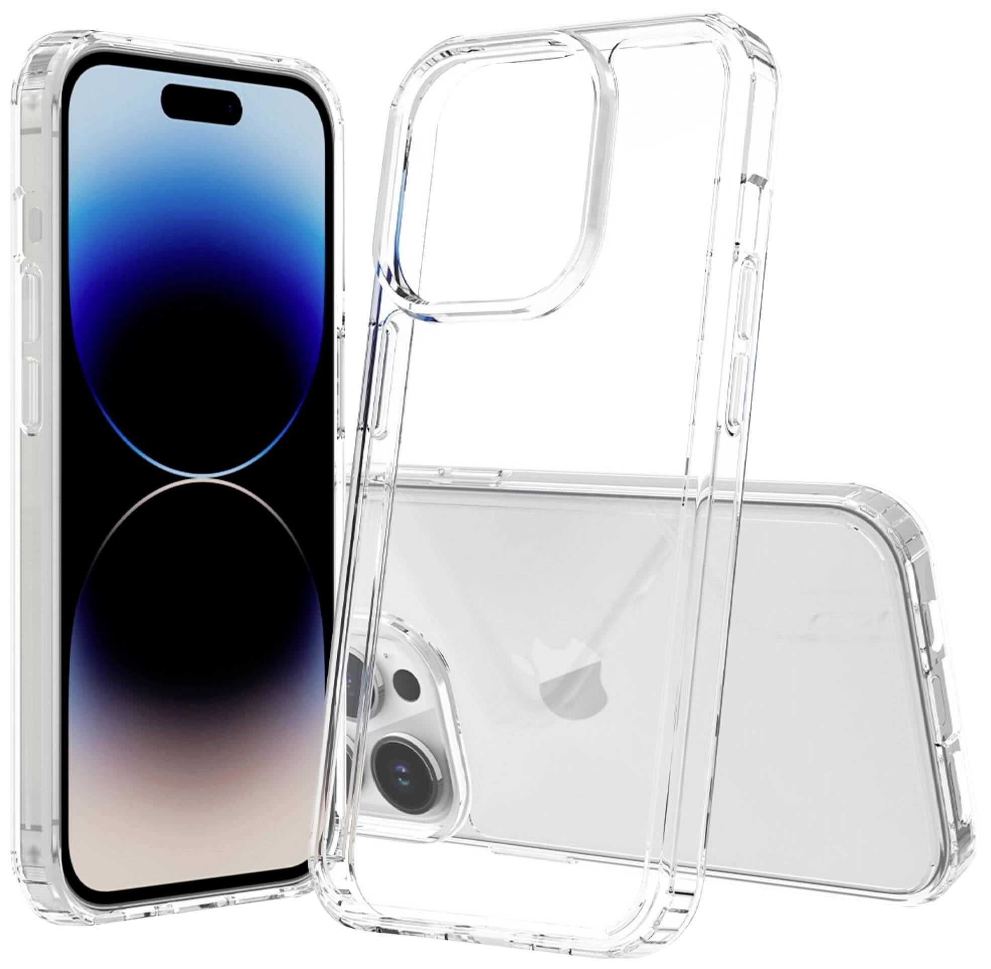 Transparente Handyhülle, zeigt Vorder- und Rückseite eines Smartphones. Die Hülle passt genau und schützt das Gerät.