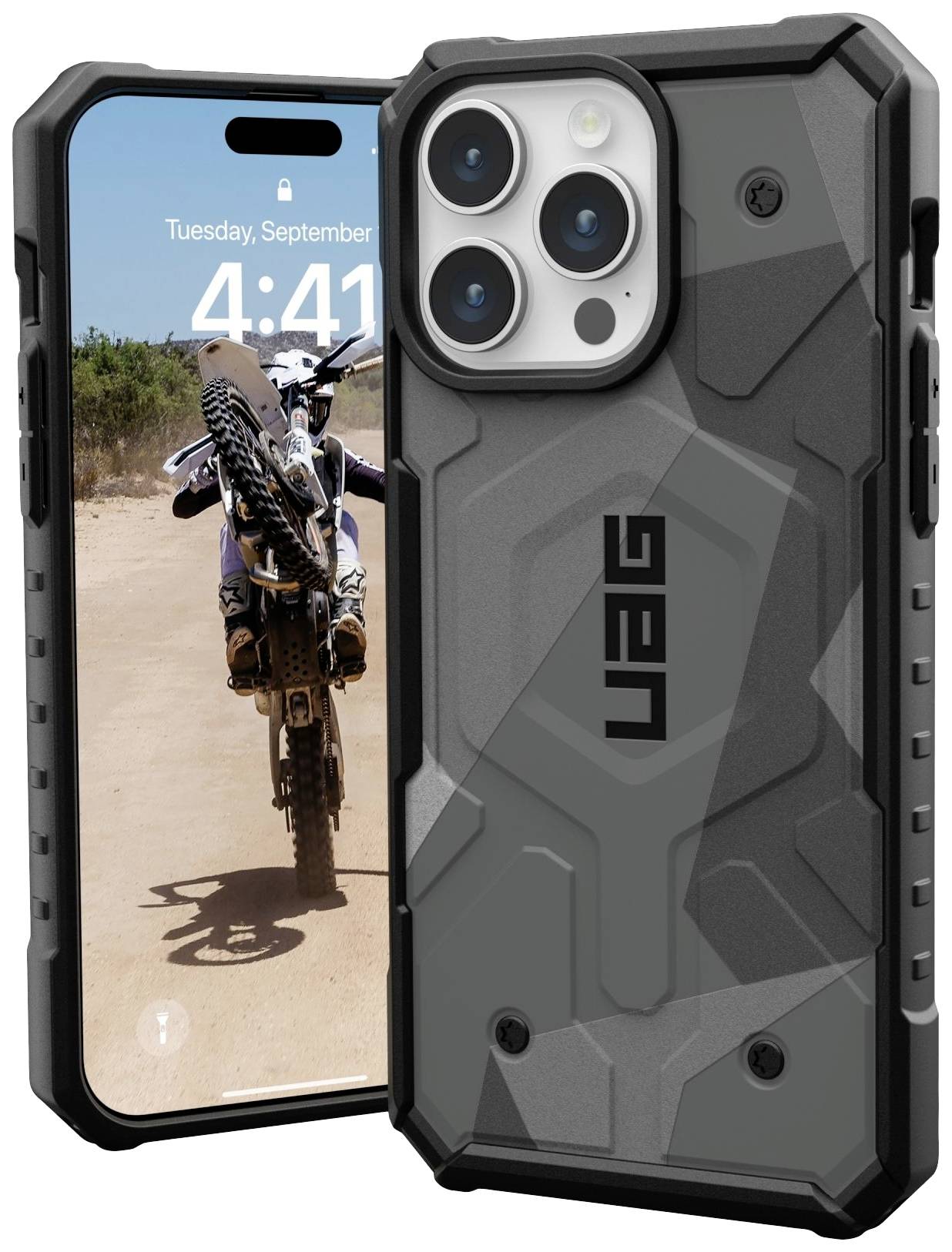 Urban Armor Gear Pathfinder SE MagSafe Backcover Apple iPhone 15 Pro Max Camouflage Grau MagSafe kompatibel 114303114033