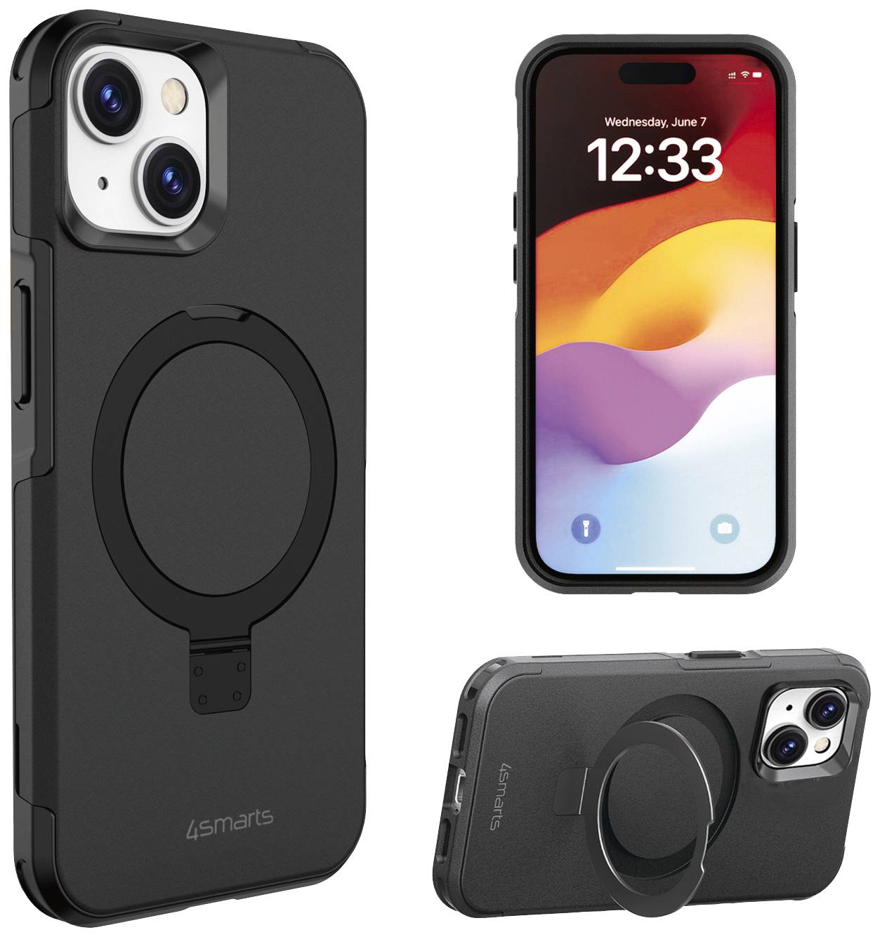 4Smarts Defend Case Magic Stand Backcover Apple iPhone 15 Plus Schwarz MagSafe kompatibel, Standfunktion 540586