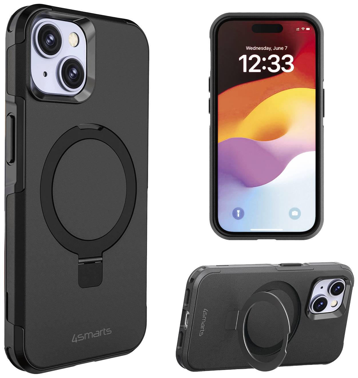 4Smarts Defend Case Magic Stand Backcover Apple iPhone 15 Schwarz MagSafe kompatibel, Standfunktion 540583