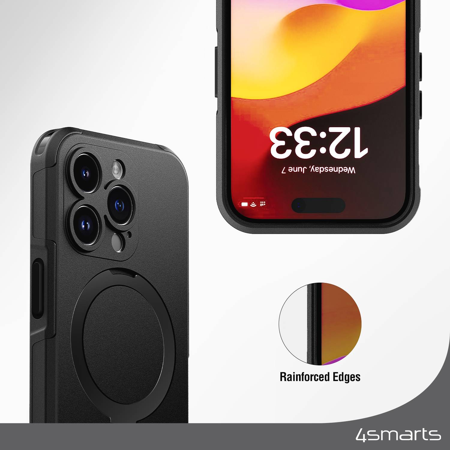 4Smarts Defend Case Magic Stand Backcover Apple iPhone 15 Pro Max Schwarz MagSafe kompatibel, Standfunktion 540585