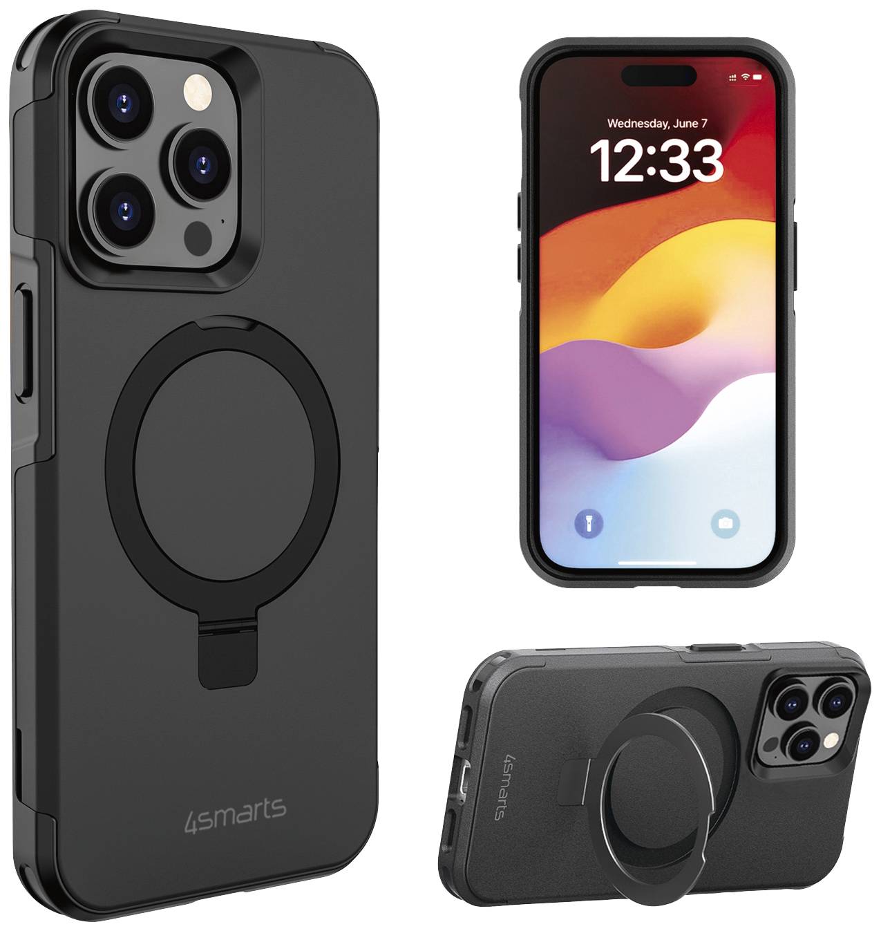4Smarts Defend Case Magic Stand Backcover Apple iPhone 15 Pro Max Schwarz MagSafe kompatibel, Standfunktion 540585