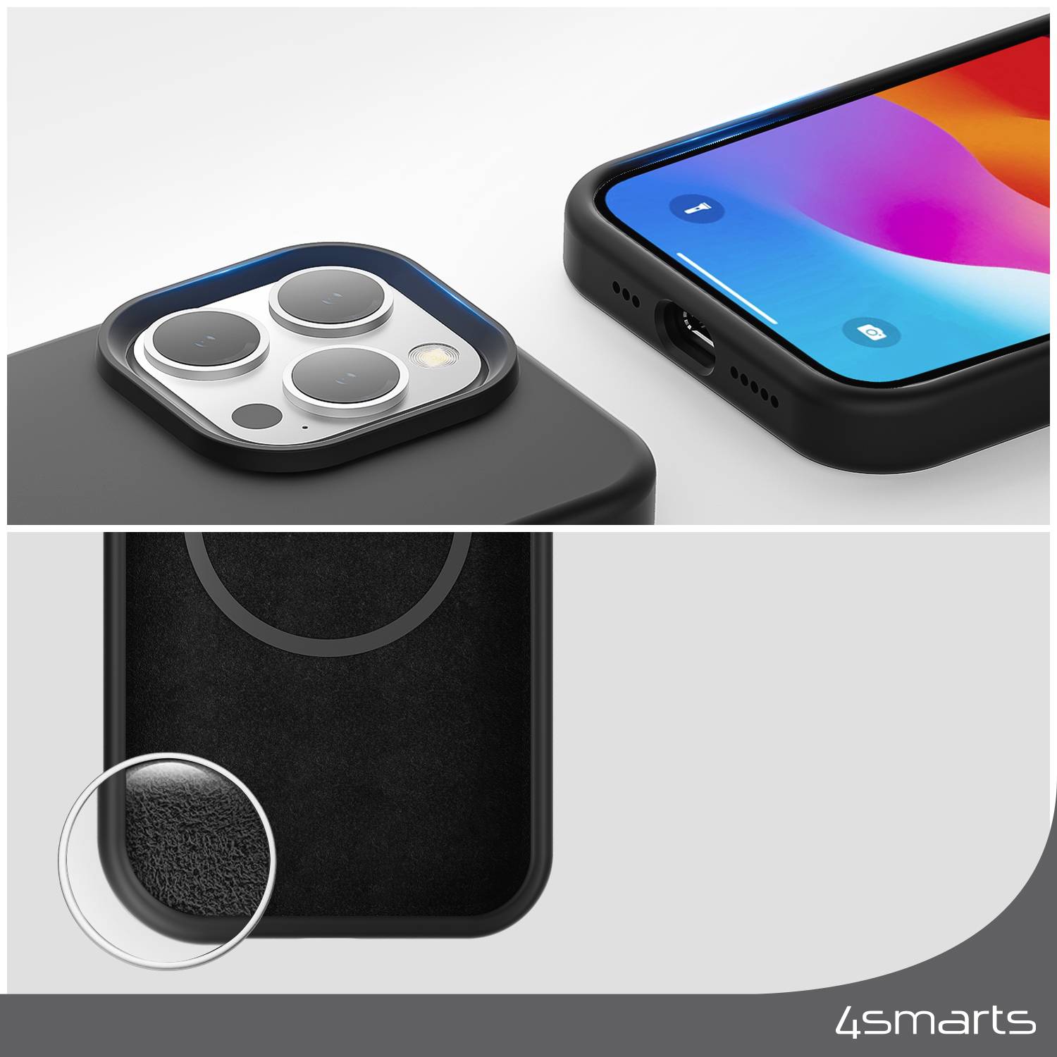 4Smarts Silikon Case Backcover Apple iPhone 15 Plus Schwarz MagSafe kompatibel