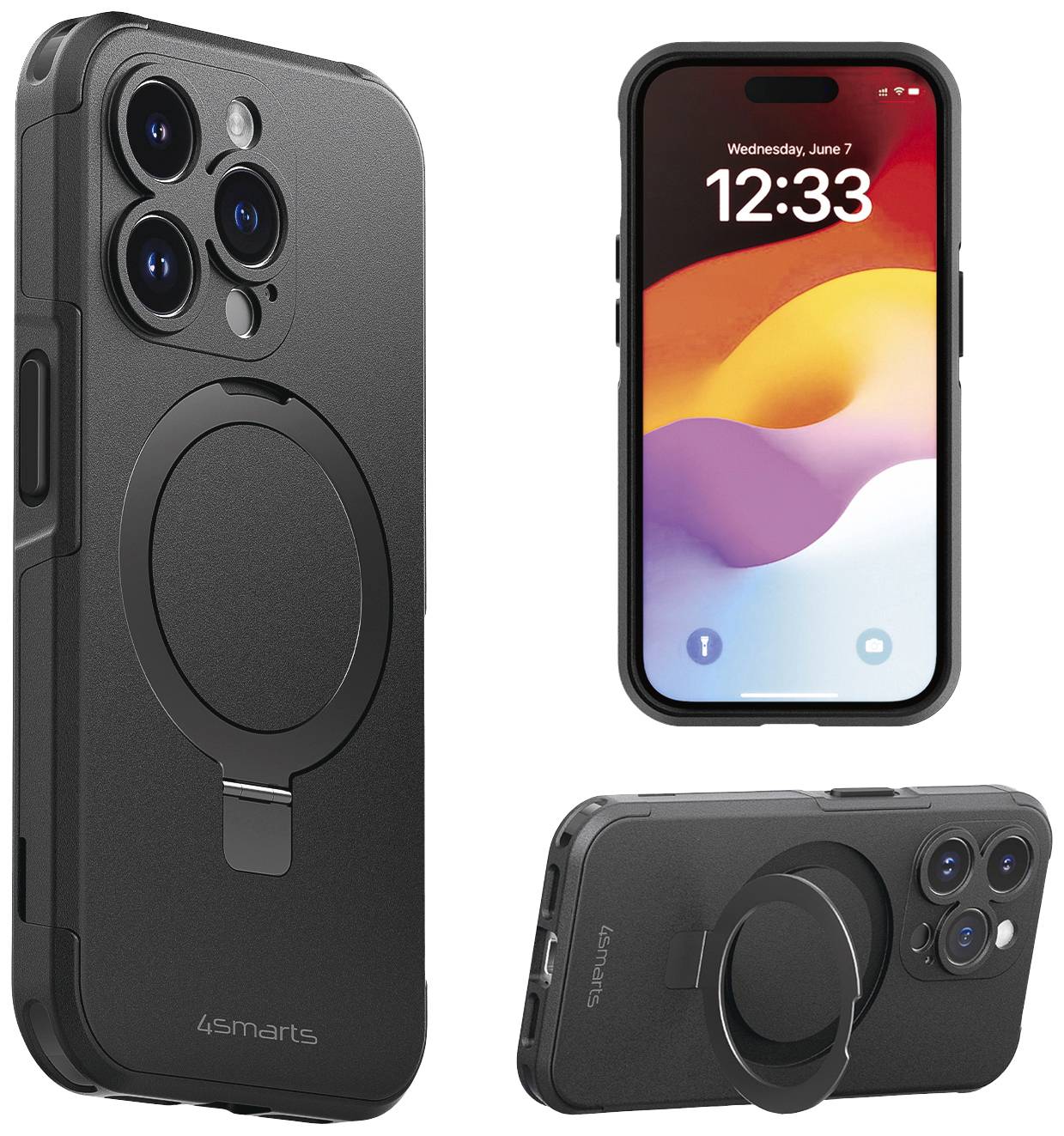 4Smarts Defend Case Magic Stand Backcover Apple iPhone 15 Pro Schwarz MagSafe kompatibel, Standfunktion 540584