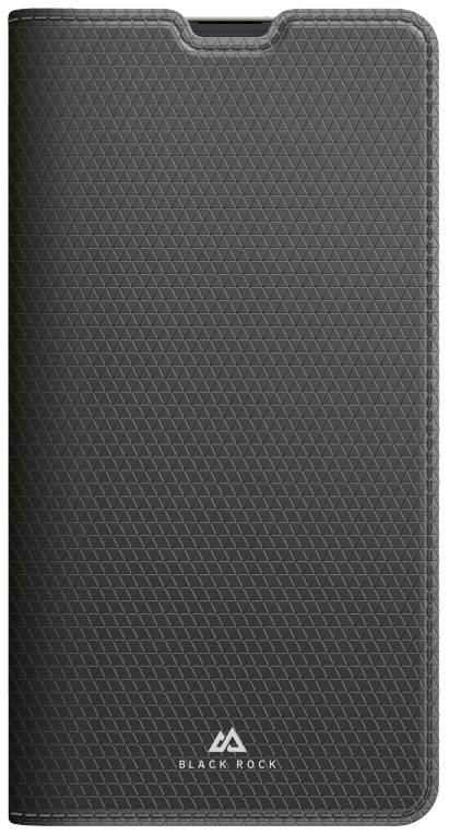 Schwarze Handyhülle mit kleinem dreieckigem Muster, Markenlogo 'Black Rock' unten.