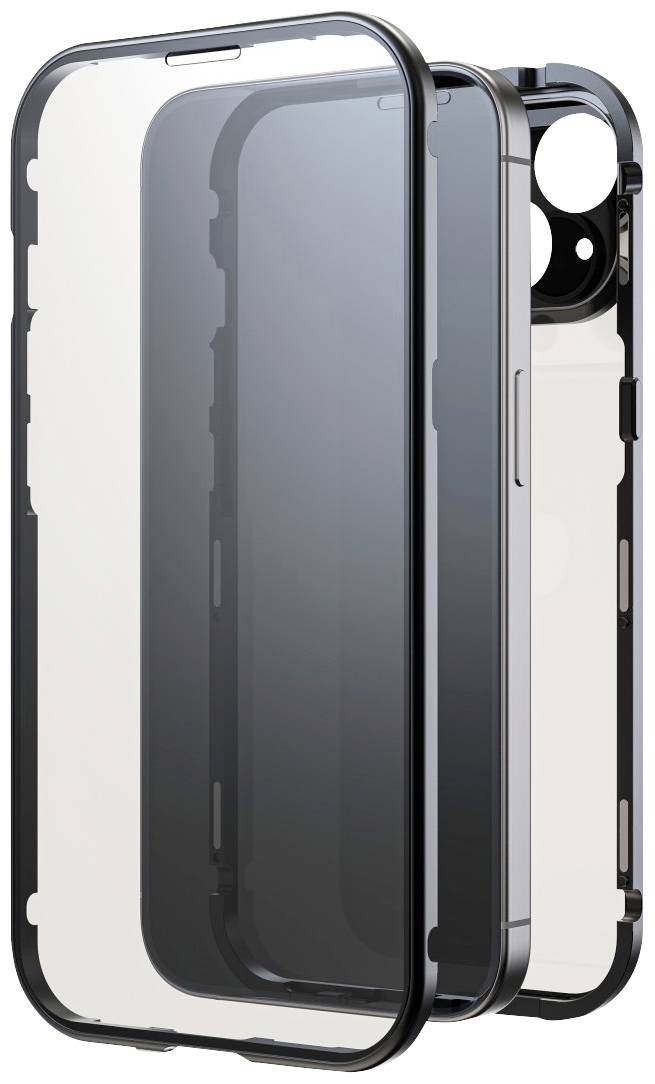 Eine transparente Handyhülle in drei Teilen gezeigt: Front, Rückseite und Rand. Sie bietet Schutz für ein Smartphone.