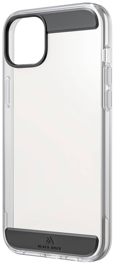 Transparente Smartphone-Schutzhülle mit schwarzem Rand an Ober- und Unterseite. Schützt das Gerät vor Stößen und Kratzern.