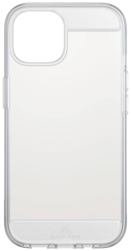 Transparente Handyhülle für ein Smartphone, zeigt das Design mit Aussparungen für Kamera und Anschlüsse, schlicht und funktional.