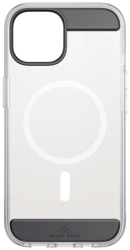 Durchsichtige Smartphone-Hülle mit kreisförmigem Magnet auf der Rückseite, passend für MagSafe-Zubehör.