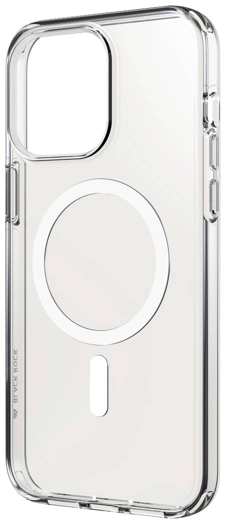 Transparente Handyhülle mit kreisförmigem Magnethalter in der Mitte, verstärkte Kanten für zusätzlichen Schutz, minimalistische Gestaltung.