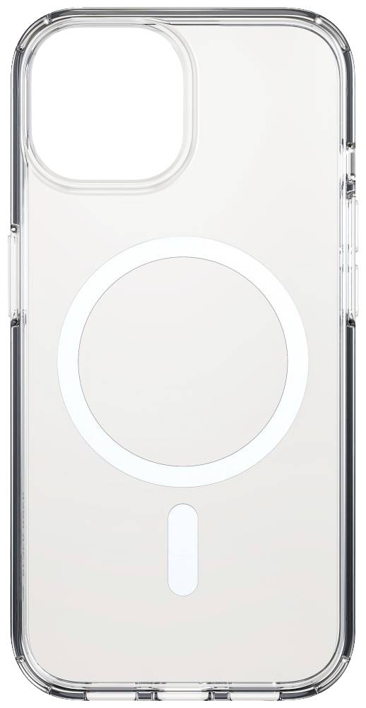 Transparente Handyhülle mit sichtbarem MagSafe-Ring im Inneren, geeignet für iPhone-Modelle mit passender Größe.
