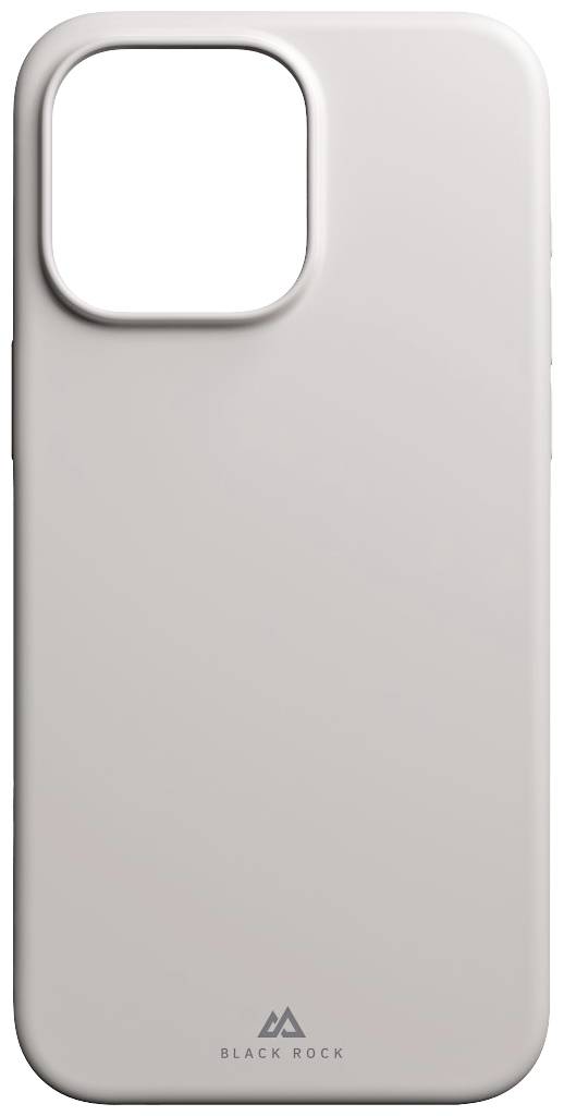 Graue Smartphone-Hülle mit Kameraausschnitt oben links, minimalistisches Design, kleines 'Black Rock'-Logo unten.