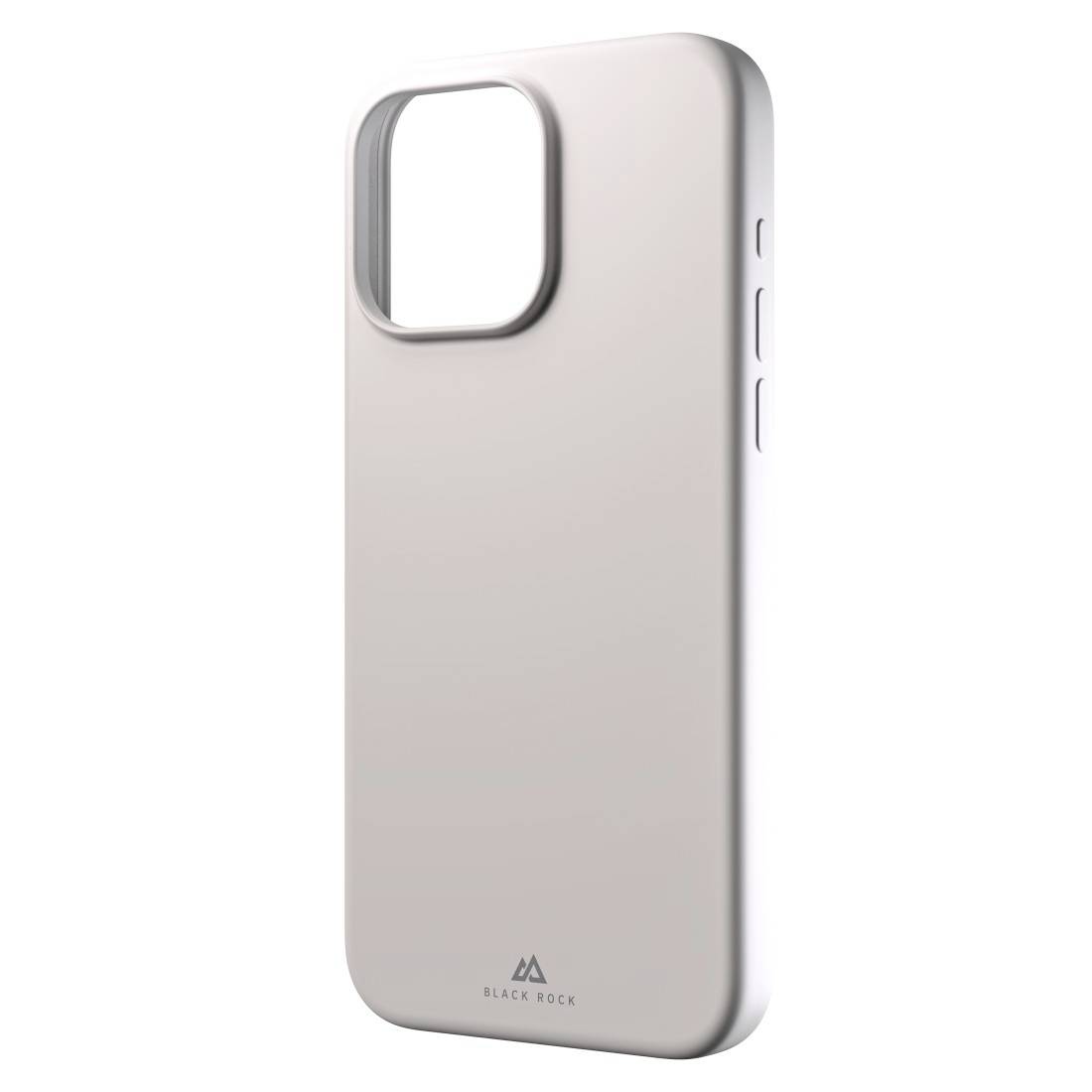 Weiße Smartphone-Hülle mit abgerundeten Kanten und großem Kameraloch auf der Rückseite. Markenlogo 'Black Rock' unten.