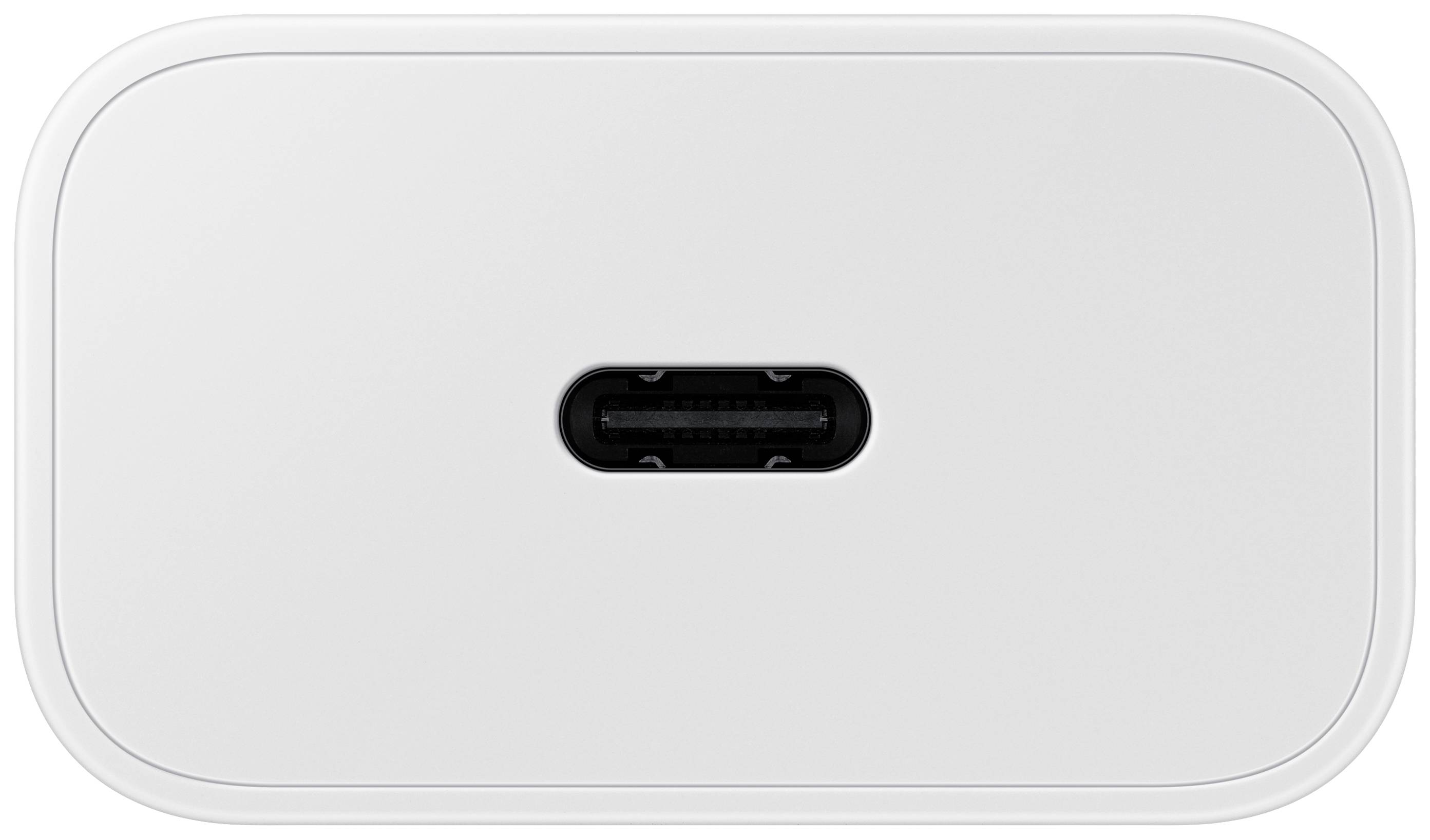 Ein USB-C-Anschluss auf einem weißen Ladegerät-Gehäuse.
