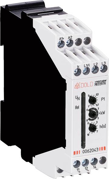 Elektronisches Gerät zur Überwachung elektrischer Parameter, mit mehreren Anschlussklemmen und Skalen zur Einstellung von Parametern.