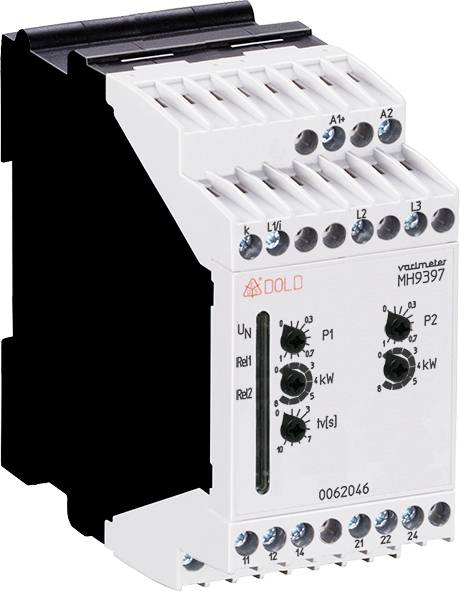 Ein multifunktionales Überwachungsrelais von DOLD, Modell MH9397, mit mehreren Anschlussklemmen und Einstellknöpfen für verschiedene Funktionen.