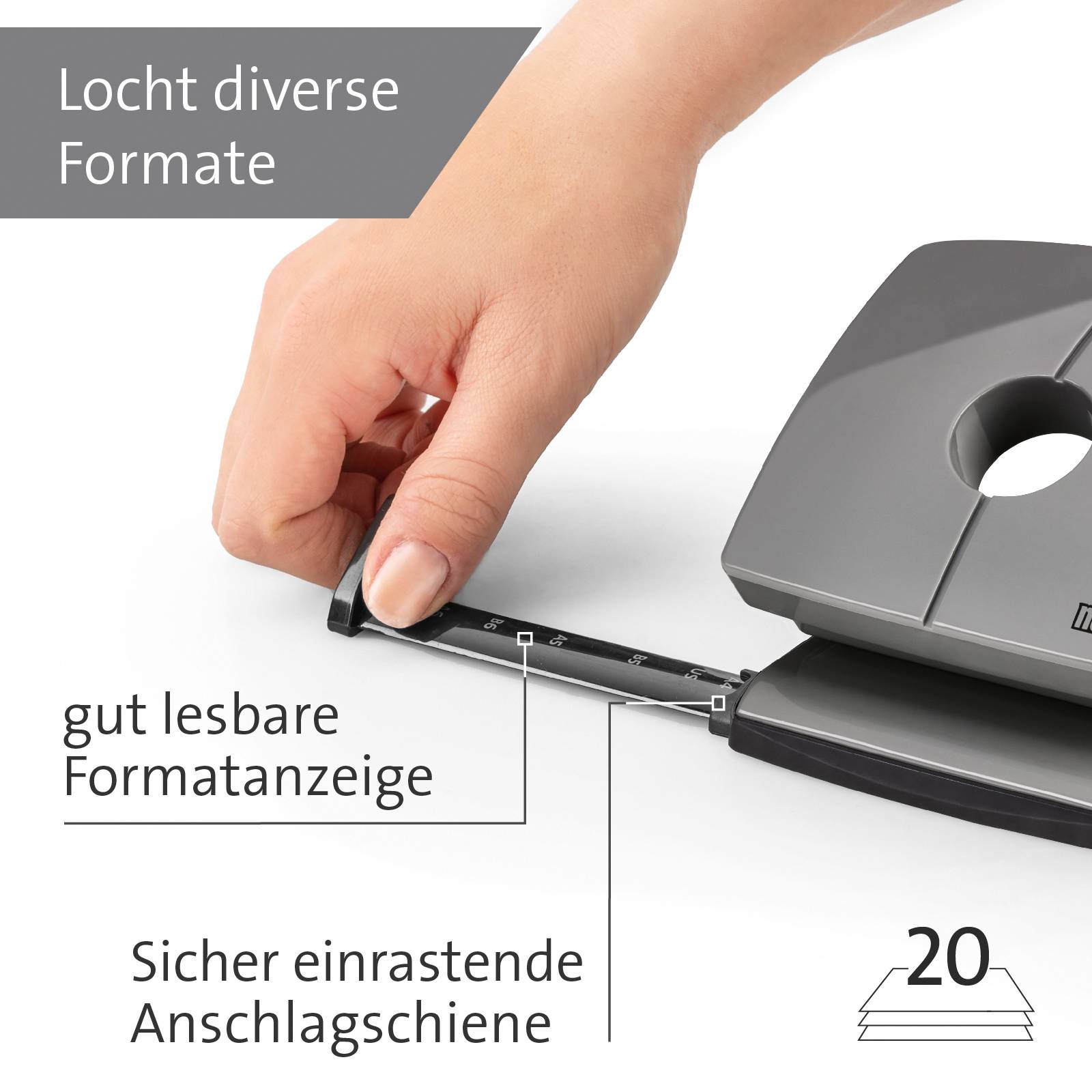 Novus Office 025-0656 Bürolocher B 220 COLOR ID 2.0 Grau 20 Bl. (80 g/m²)