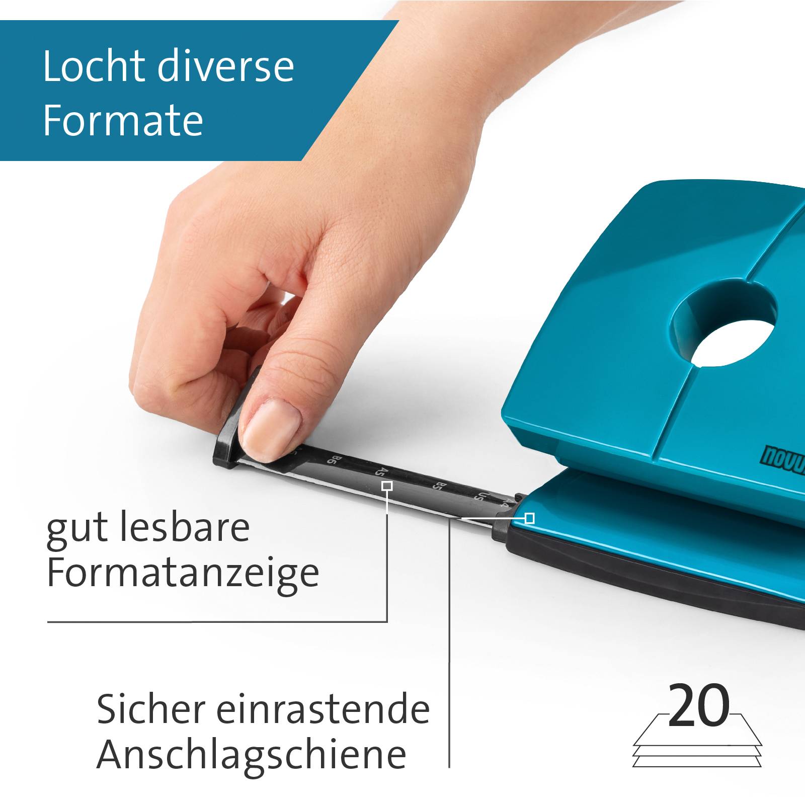 Novus Office 025-0654 Bürolocher B 220 COLOR ID 2.0 Petrol 20 Bl. (80 g/m²)