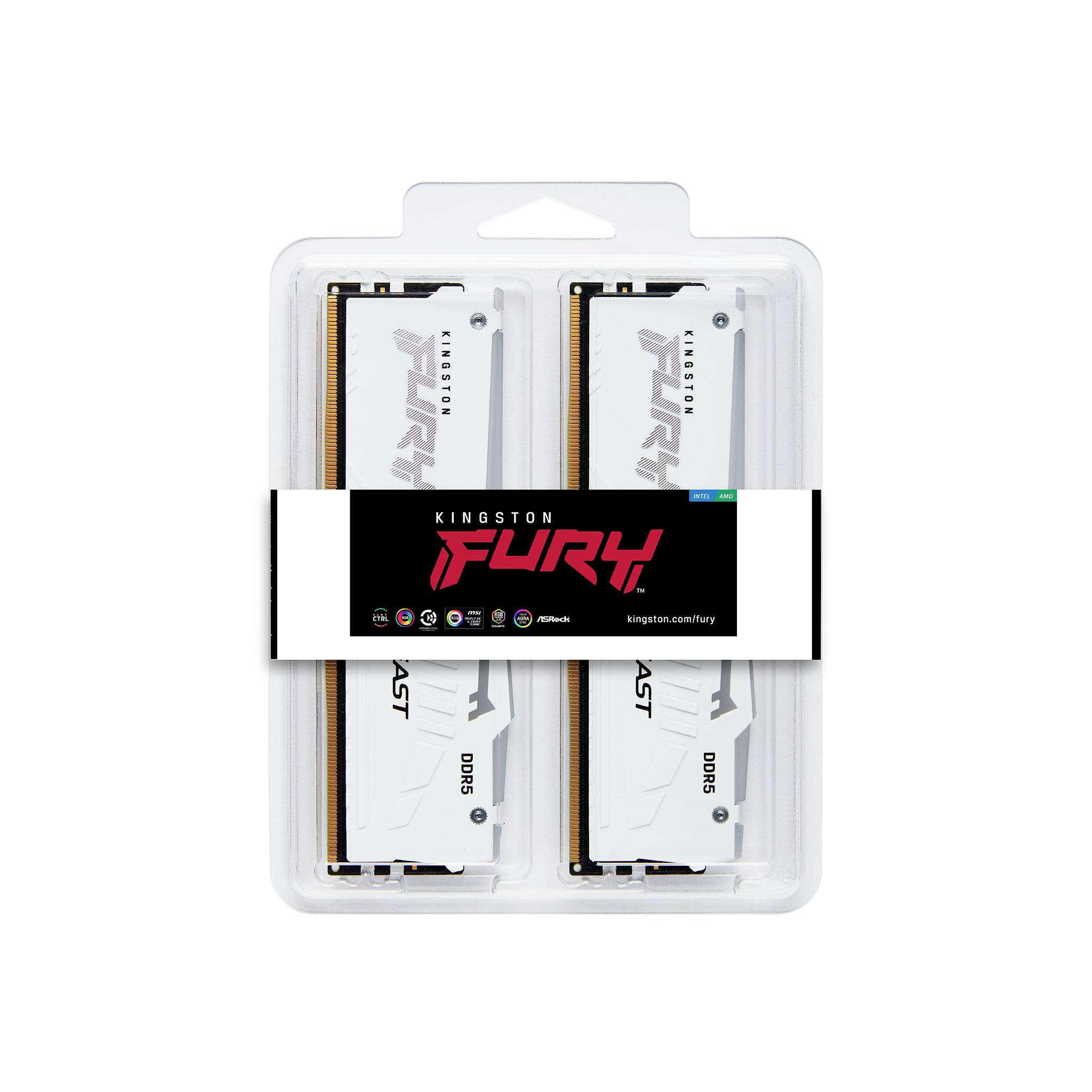 Kingston Beast White RGB XMP PC-Arbeitsspeicher Modul DDR5 64GB 4 x 16GB 6000MHz 288pin DIMM KF560C40BWAK4-64