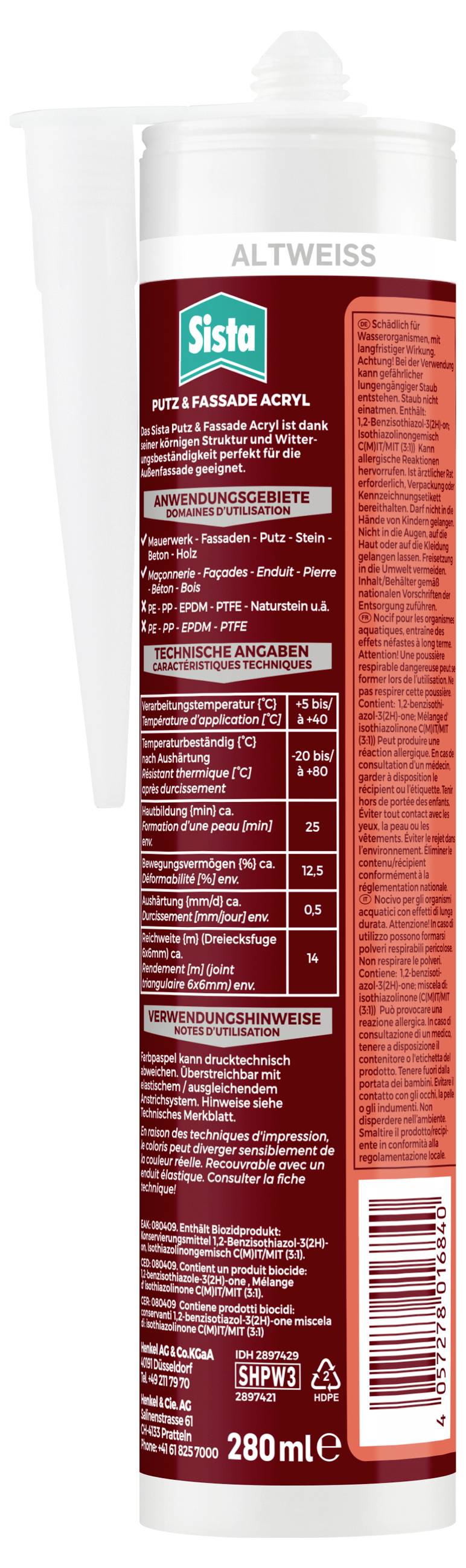 Sista Putz & Fassade Acryl Herstellerfarbe Altweiß SHPW3 280ml