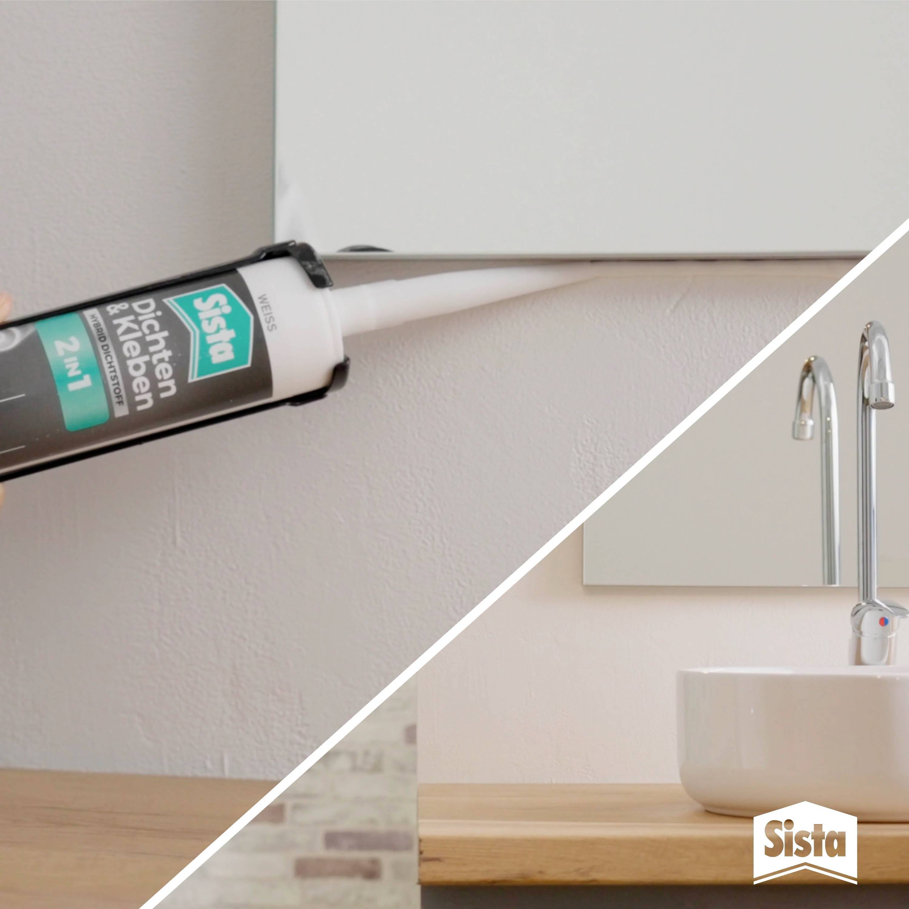 Eine Hand verwendet eine Silikonpistole, um eine Spalte an der Wand zu versiegeln.