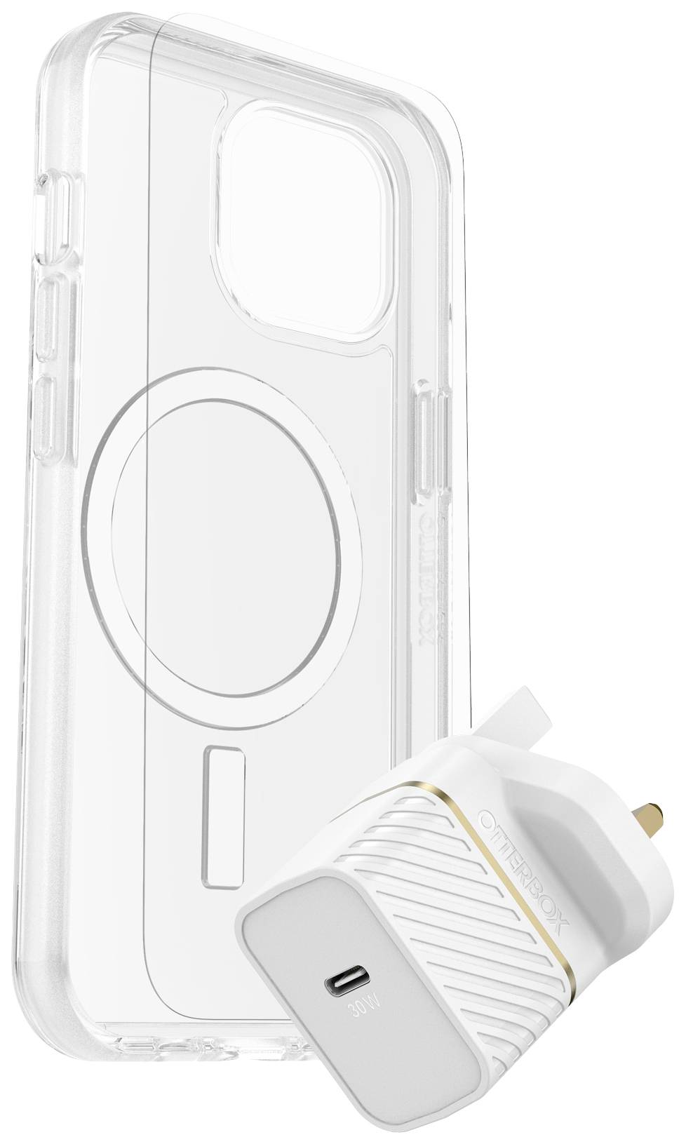 Otterbox KIT UK Hülle + Schutzglas + Ladegerät Set Apple iPhone 15 Transparent, Weiß MagSafe kompatibel 78-81253