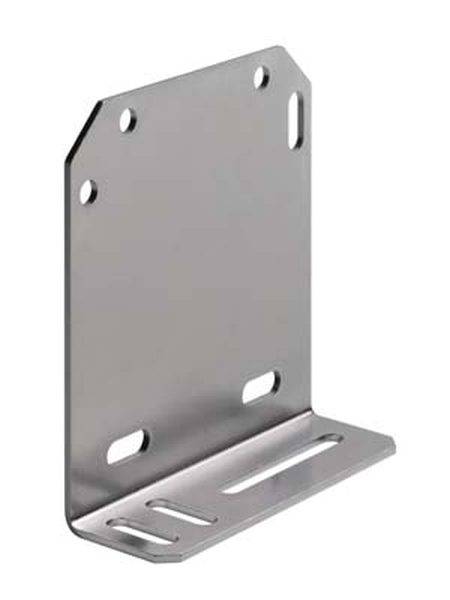 Metallwinkelhalterung mit Schraublöchern und Schlitzen, zur Befestigung an Wänden oder anderen Oberflächen.