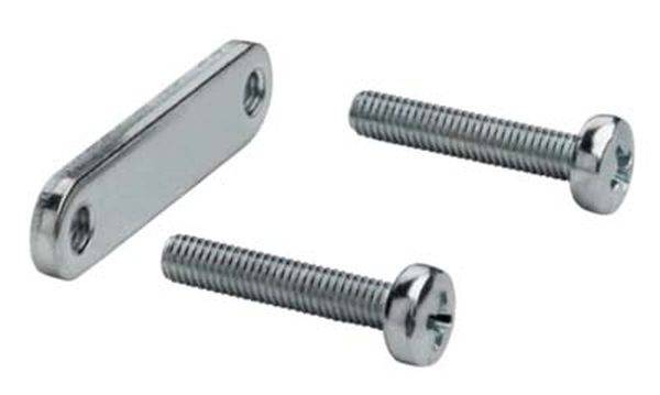 Metallplatte mit zwei Gewindeschrauben, geeignet für Befestigungszwecke.