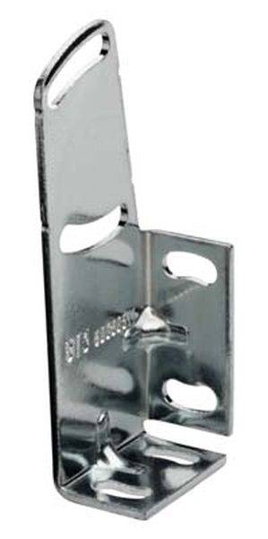 Metallwinkel mit mehreren Löchern und Auskerbungen, geeignet zur Befestigung und Verbindung von Bauelementen in Konstruktionen.