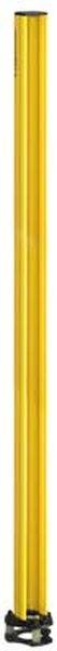 Ein langer, gelber Zylinder steht aufrecht auf einem schwarzen Sockel.