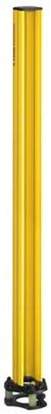 Ein gelbes, vertikales Rohr mit schwarzem Sockel.