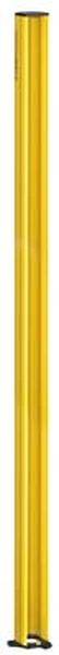 Gelber Standheizstrahler zur Nutzung im Freien, zylinderförmig mit stabilem Standfuß. Geeignet für Terrassen oder Gärten.