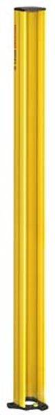 Ein gelber, langer Pfosten mit zwei schwarzen Standfüßen, vertikal stehend.