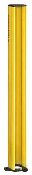 Ein gelber, rechteckiger, vertikaler Balken, möglicherweise Teil einer Sicherheitsvorrichtung oder eines Lichtvorhangs, vor weißem Hintergrund.