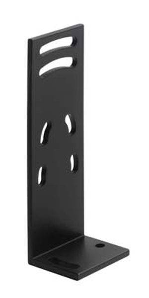 Metallwinkelhalter in L-Form, schwarz, mit mehreren Schraublöchern zur Montage an Wand oder Möbelstücken.