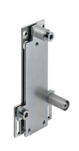 Metallschloss mit rechteckiger Grundplatte, zwei oberen Schrauben und einem zylindrischen Schlossmechanismus an der rechten Seite.