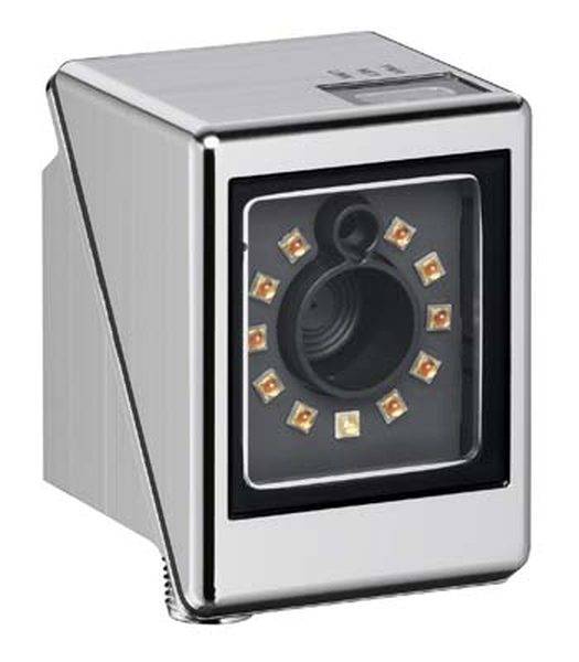 Silbernes, rechteckiges Gerät mit einem zentralen, kreisförmigen Element, umgeben von kleinen Lichtern.