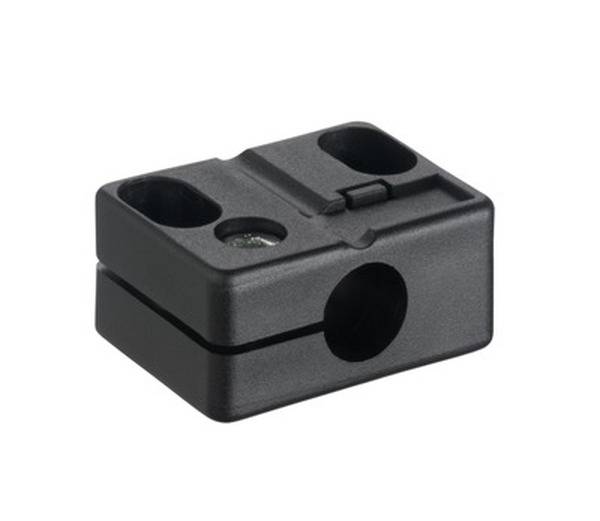 Ein schwarzer Anspitzer mit zwei Löchern unterschiedlicher Größe, geeignet für Bleistifte und Kosmetikstifte.