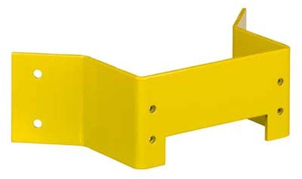 Gelbes Metallwinkelstück mit mehreren Befestigungslöchern, wahrscheinlich ein Montageelement zur Stabilisierung oder Befestigung.