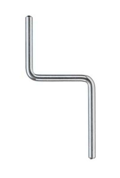 Ein silberner Metallhebel mit zwei rechtwinkligen Biegungen, der wie ein Z geformt ist.
